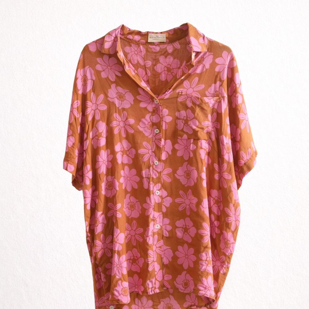 Waiwaolani Charlie Button-Down Shirt - Pink and Brown